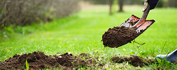 Gardening, digging ground with a shovel.