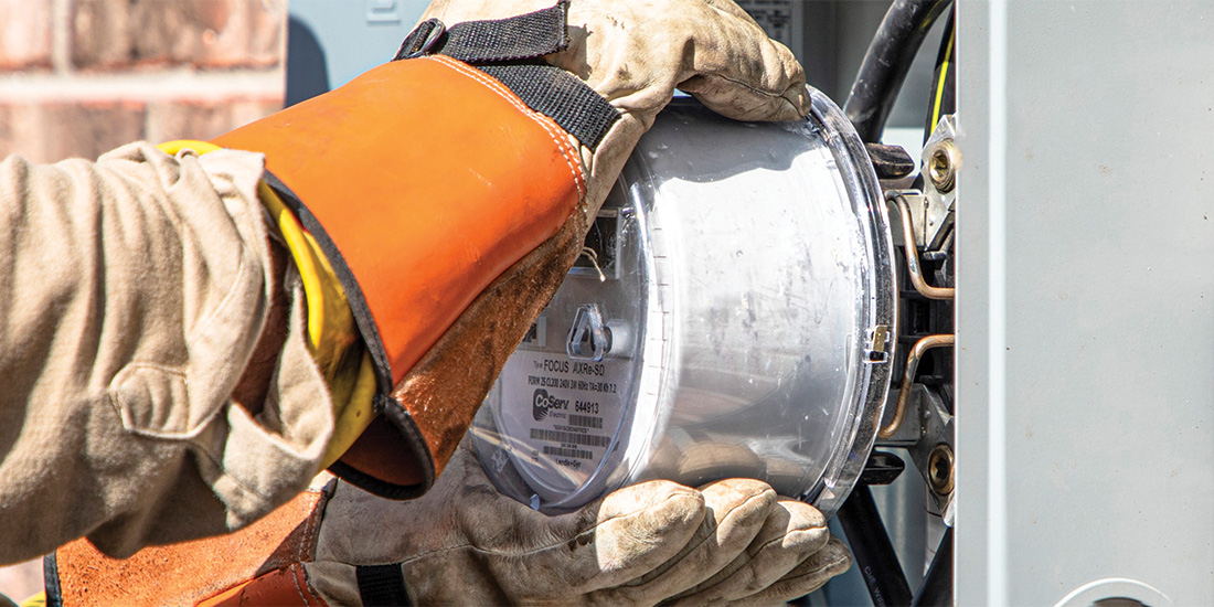 Close-up of an electric meter installation.