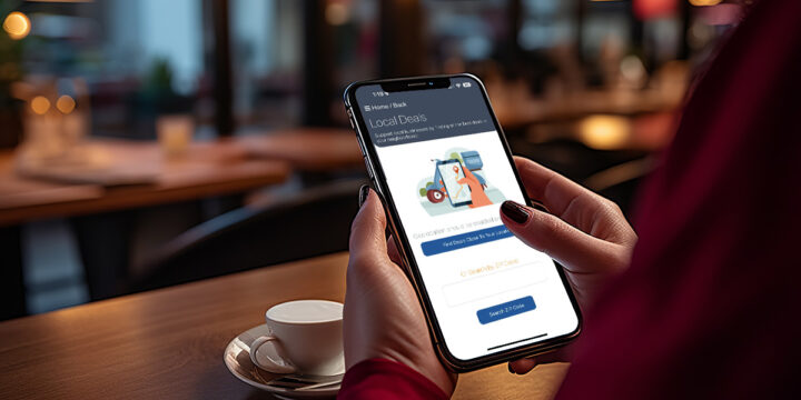 Woman using mobile banking app on smartphone to manage her finan