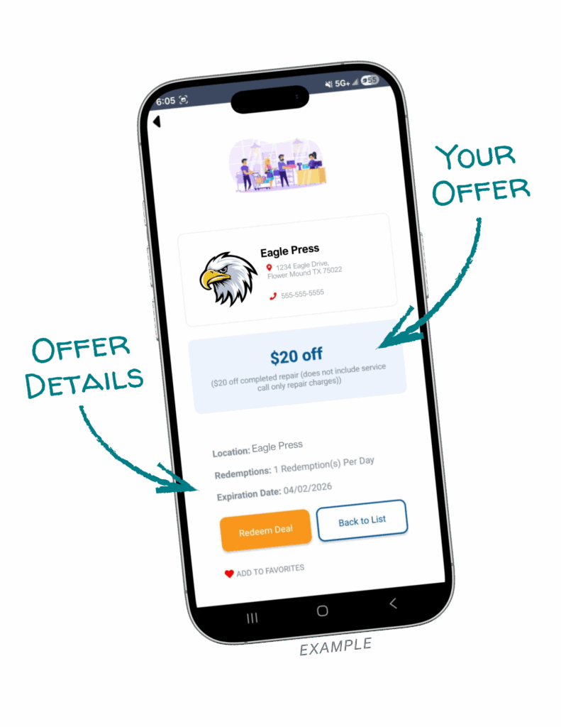Example shows what a business listing would look like. 